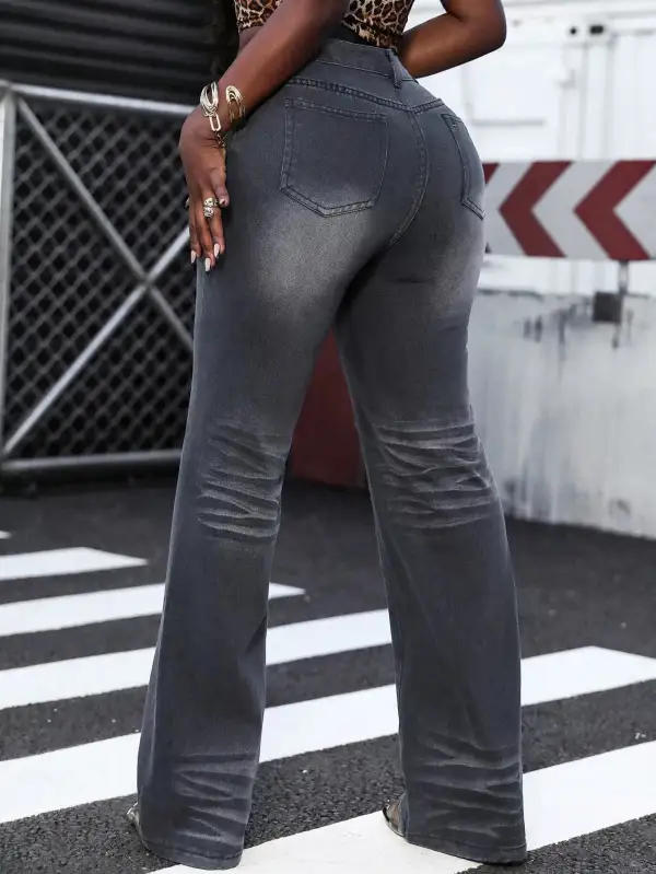 Utility High Waist Straight Leg Denim Jeans