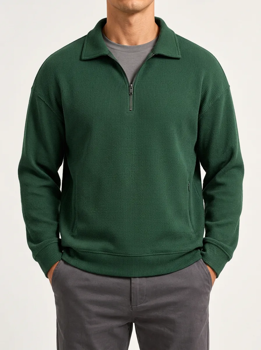 Quarter-Zip Pullover in a Weekend Waffle Knit Style