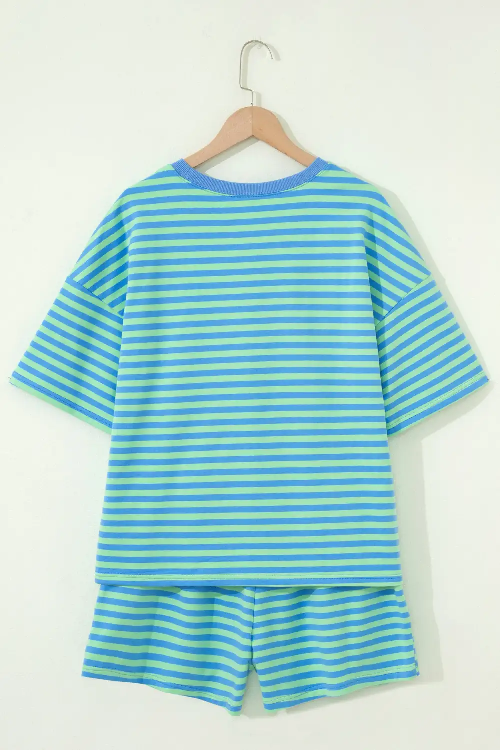 Women's Striped Ribbed Cotton Two-piece Pant Set with Chest Patch Detail