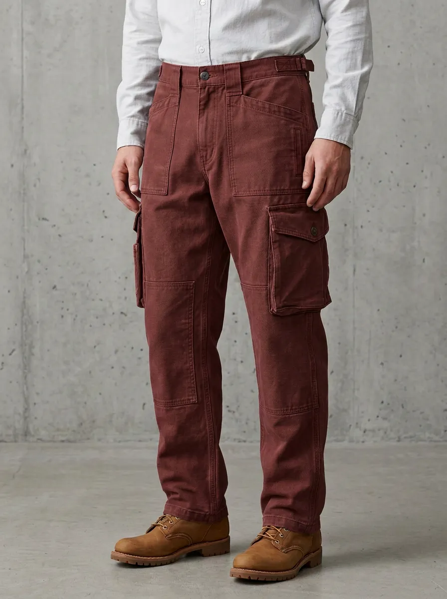 Men's Utility Workwear Khaki Multi-Pocket Cargo Pants