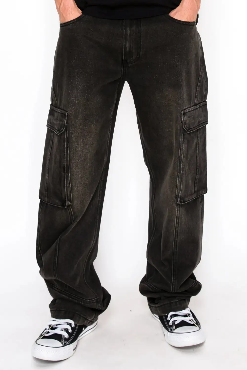 Men's Front Seam Baggy Fit Cargo Denim Jeans