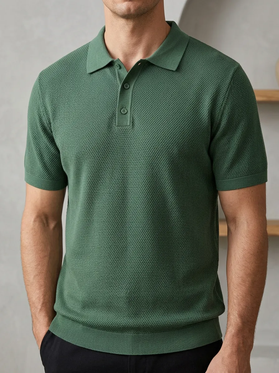 Men's Relaxed Textured Knit Polo Shirt