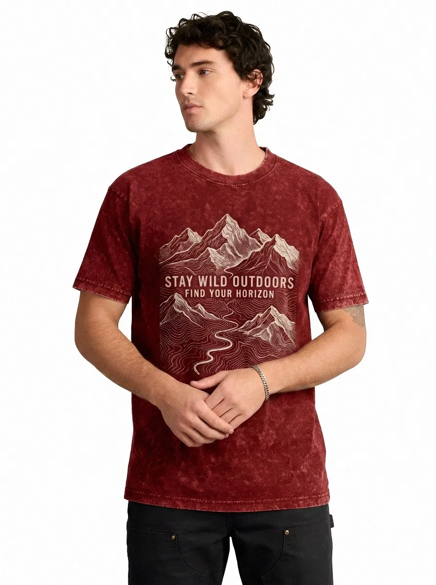 Men's Outdoor Adventure Mountain Printed Mineral Wash T-shirt