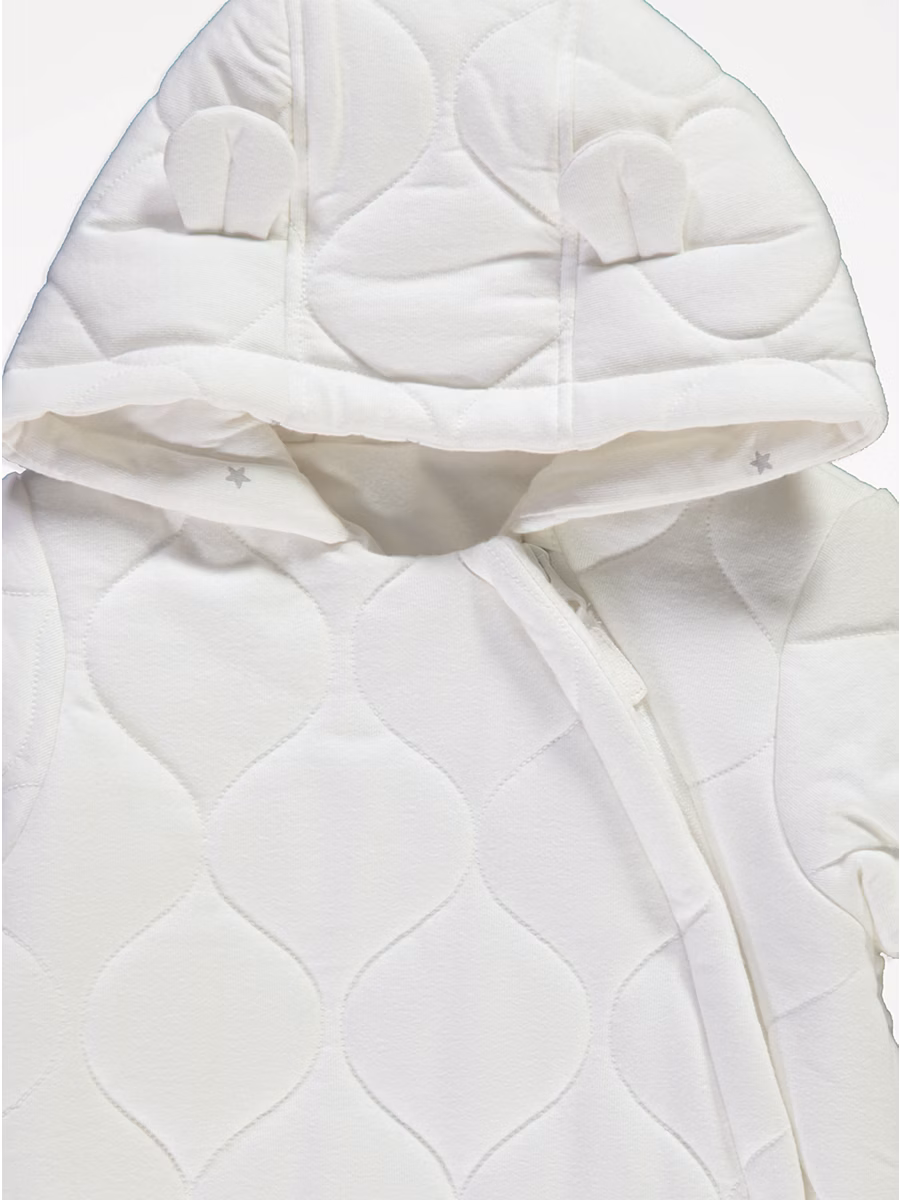 White Quilted Zip Fasten Pramsuit detail 2