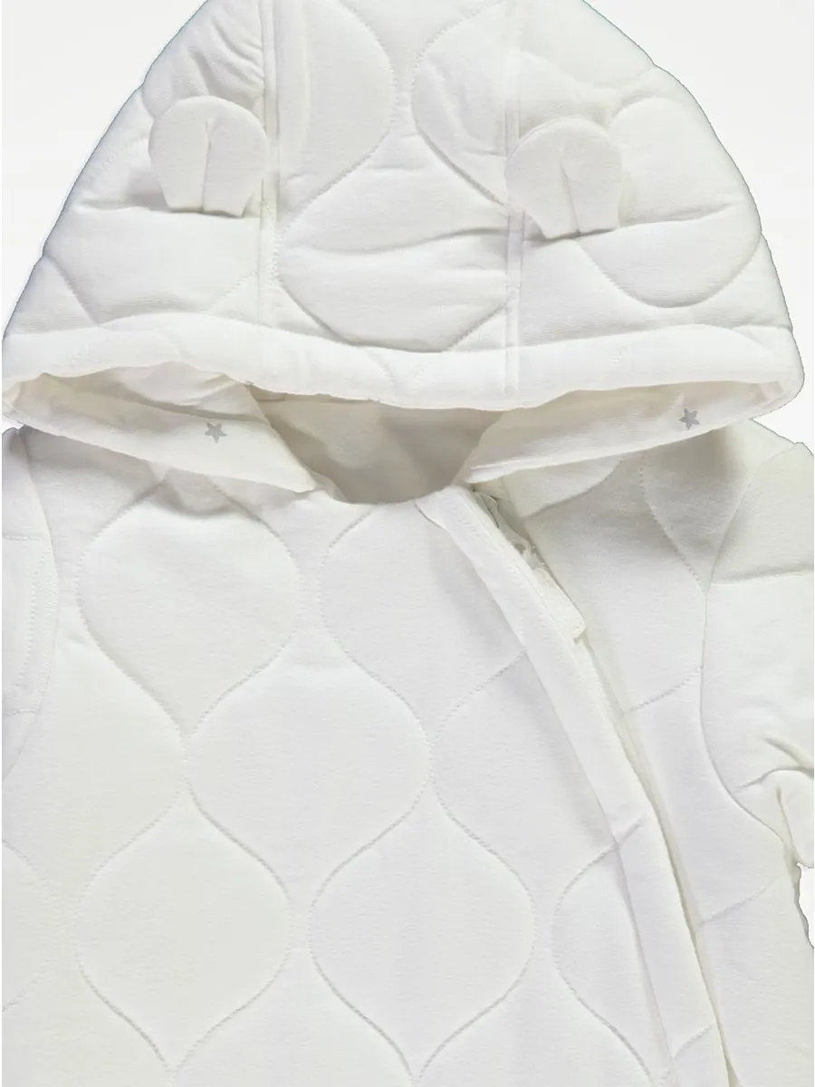 White Quilted Zip Fasten Pramsuit