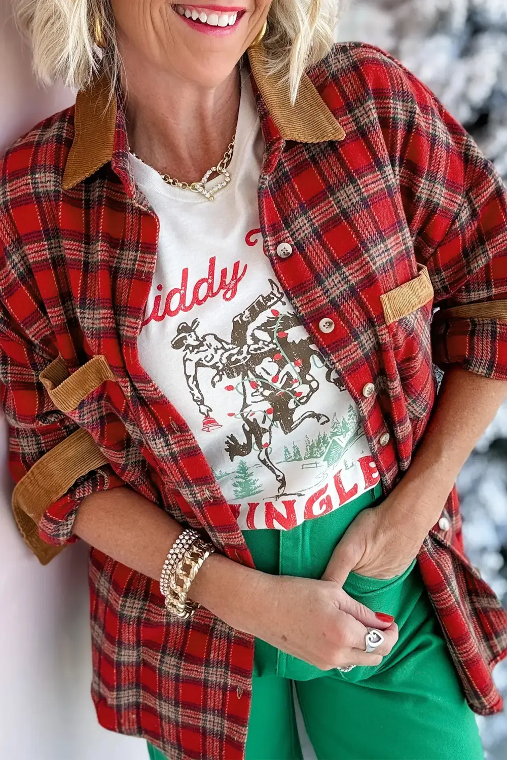 Women's Casual Plaid Colorblock Collared Button Shacket
