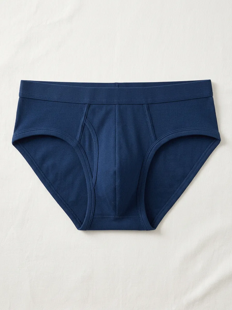 Men's Navy Blue Ribbed Cotton Briefs Underwear