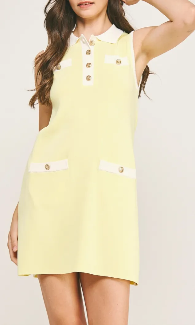 Butter Yellow Collared Knit Mini Dress