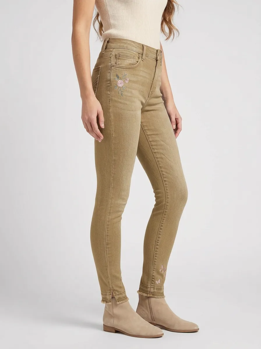 Women's Canyon Floral Butterfly Embroidered Printed Slim Jeans
