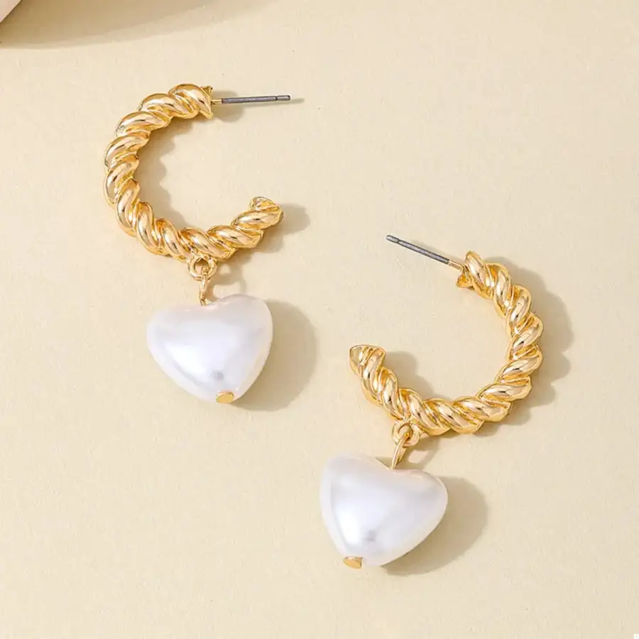K Gold Plated C Hoop Heart Earrings
