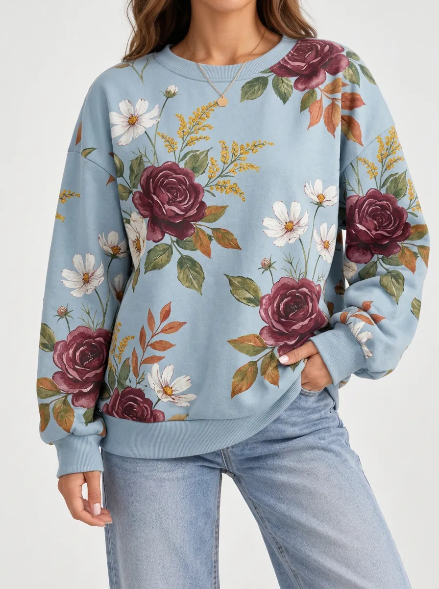 Women's Printed Casual Top Showcasing Daisy