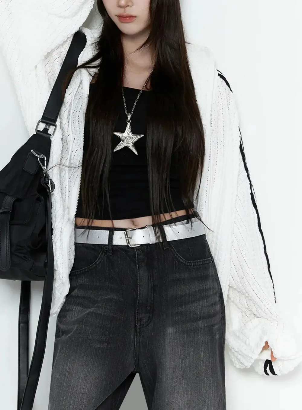 Oversized Knit Zip-Up Hooded Cardigan