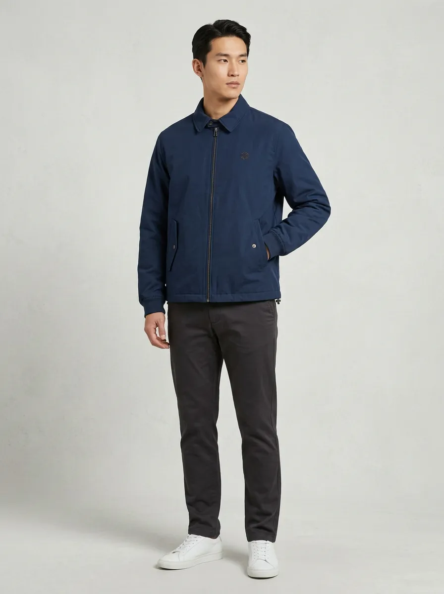 Men's Navy Spread-Collar Harrington Jacket