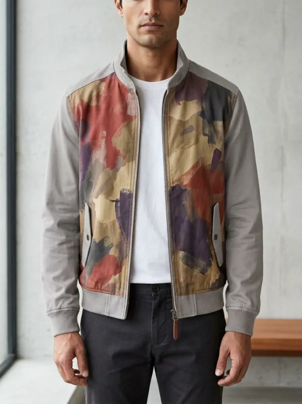 Men's Abstract Art Pattern Printed Bomber Jacket
