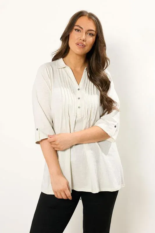 Cream Pintuck Henley Top