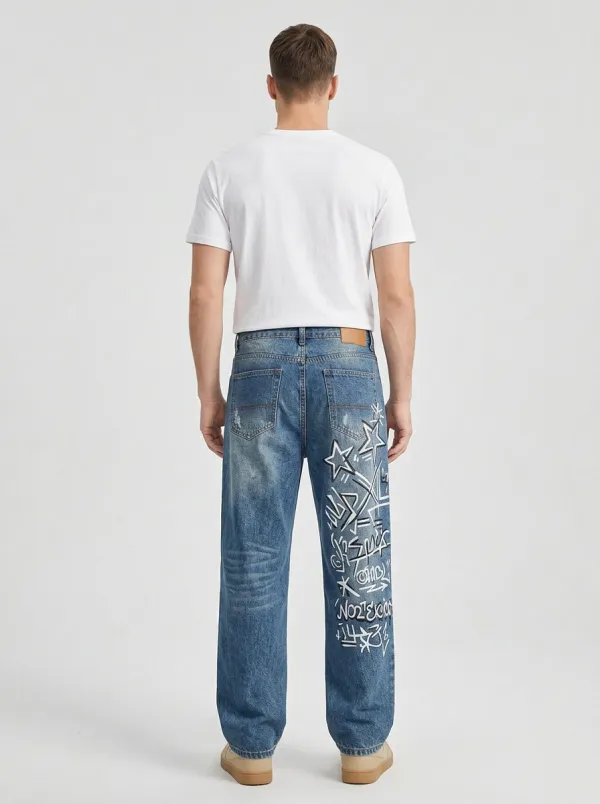 Men's Statement Streetwear Graffiti Star Jeans
