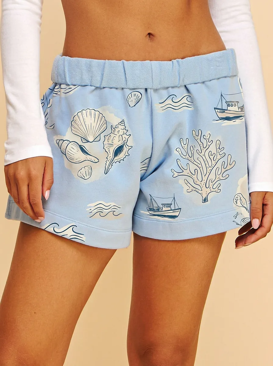 Women's Coastal Nautical Seashell Boat Graphic Shorts