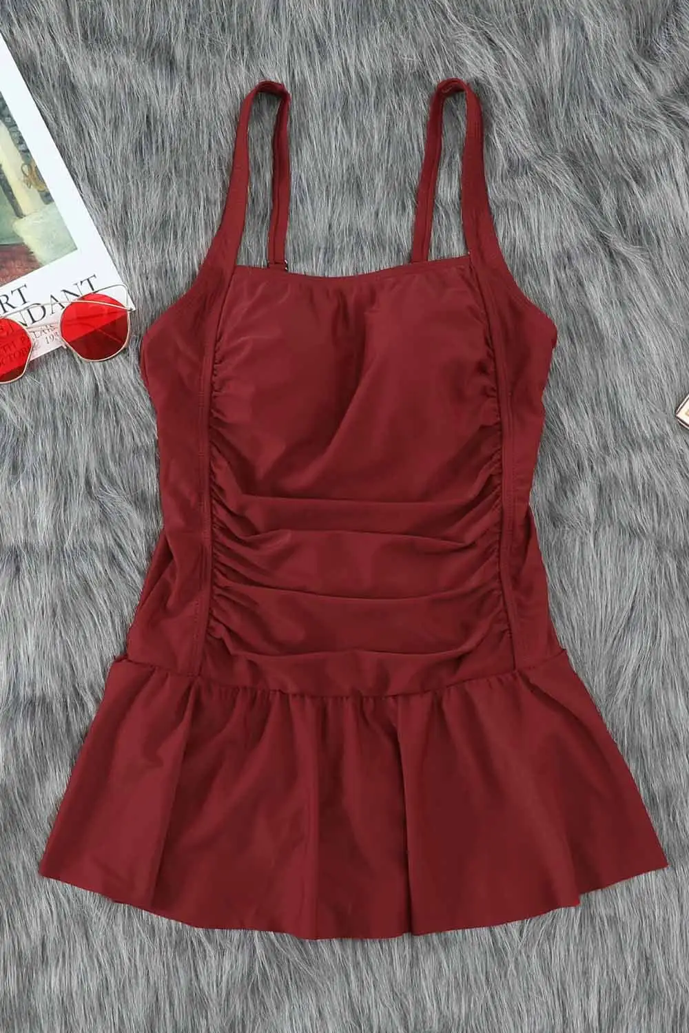 Swimwear Solid Push Up One Piece Swimdress
