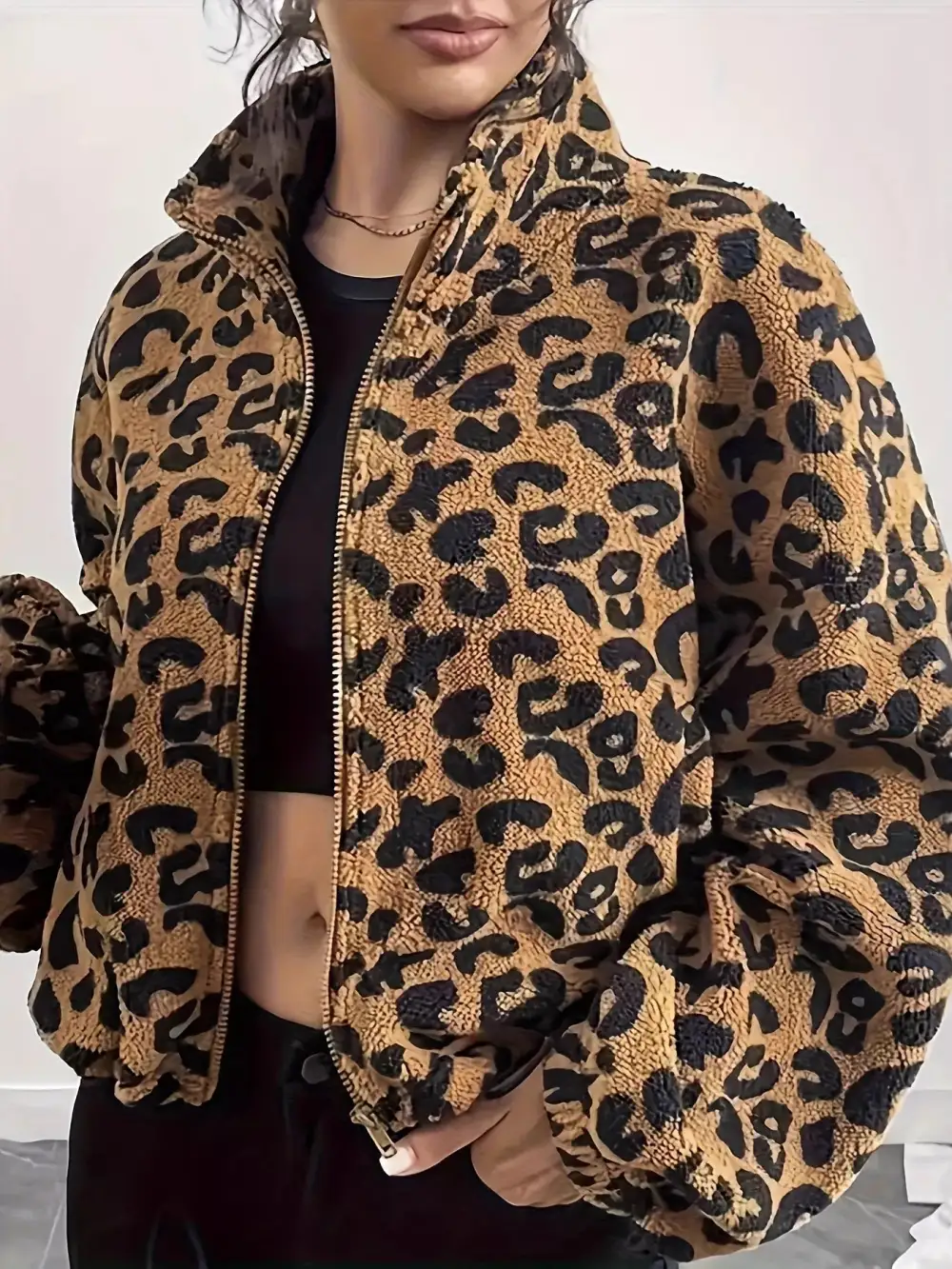 Leopard Fleece Zip-up Jacket