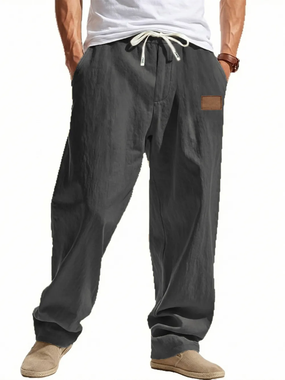 Linen Blend Wide Leg Trousers