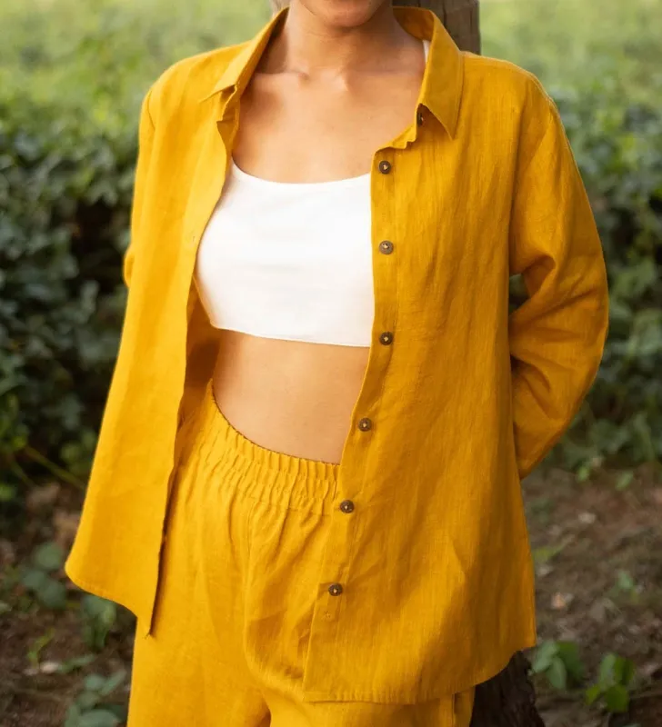 Mustard Linen Button-Up Shirt