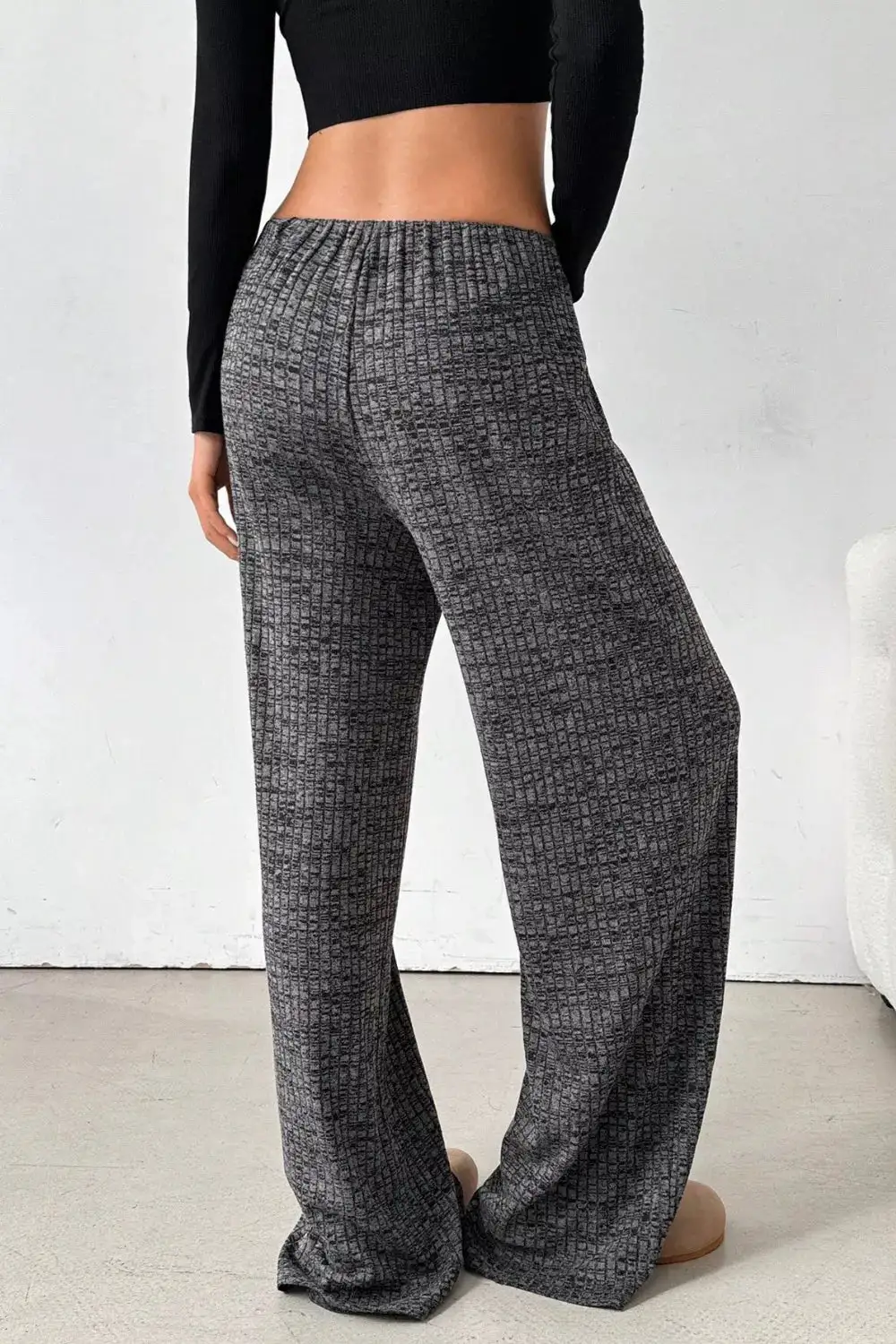 Ribbed Knit Drawstring Wide Leg Pants