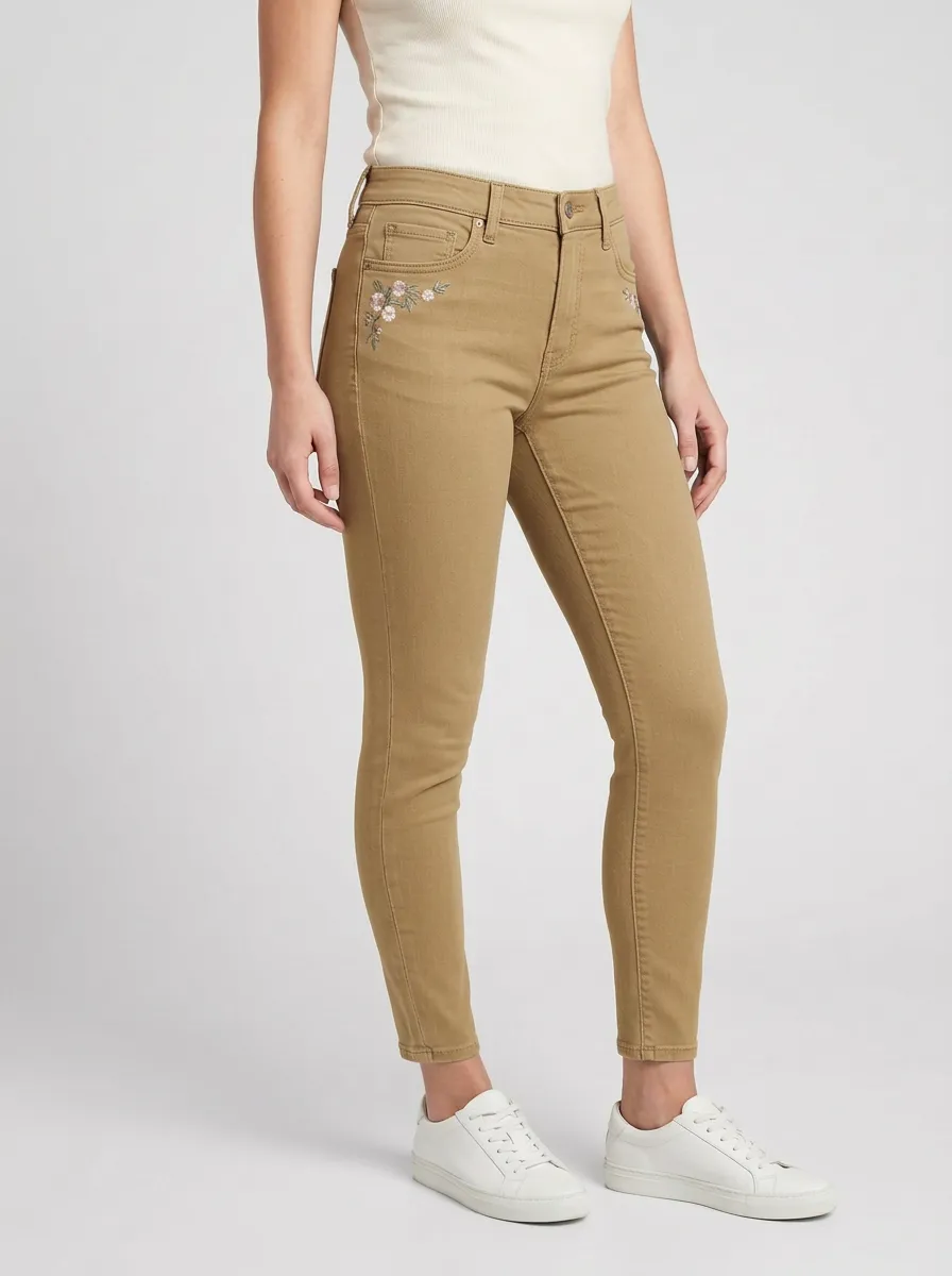 Women's Floral Small Flower Embroidered Printed Slim Jeans