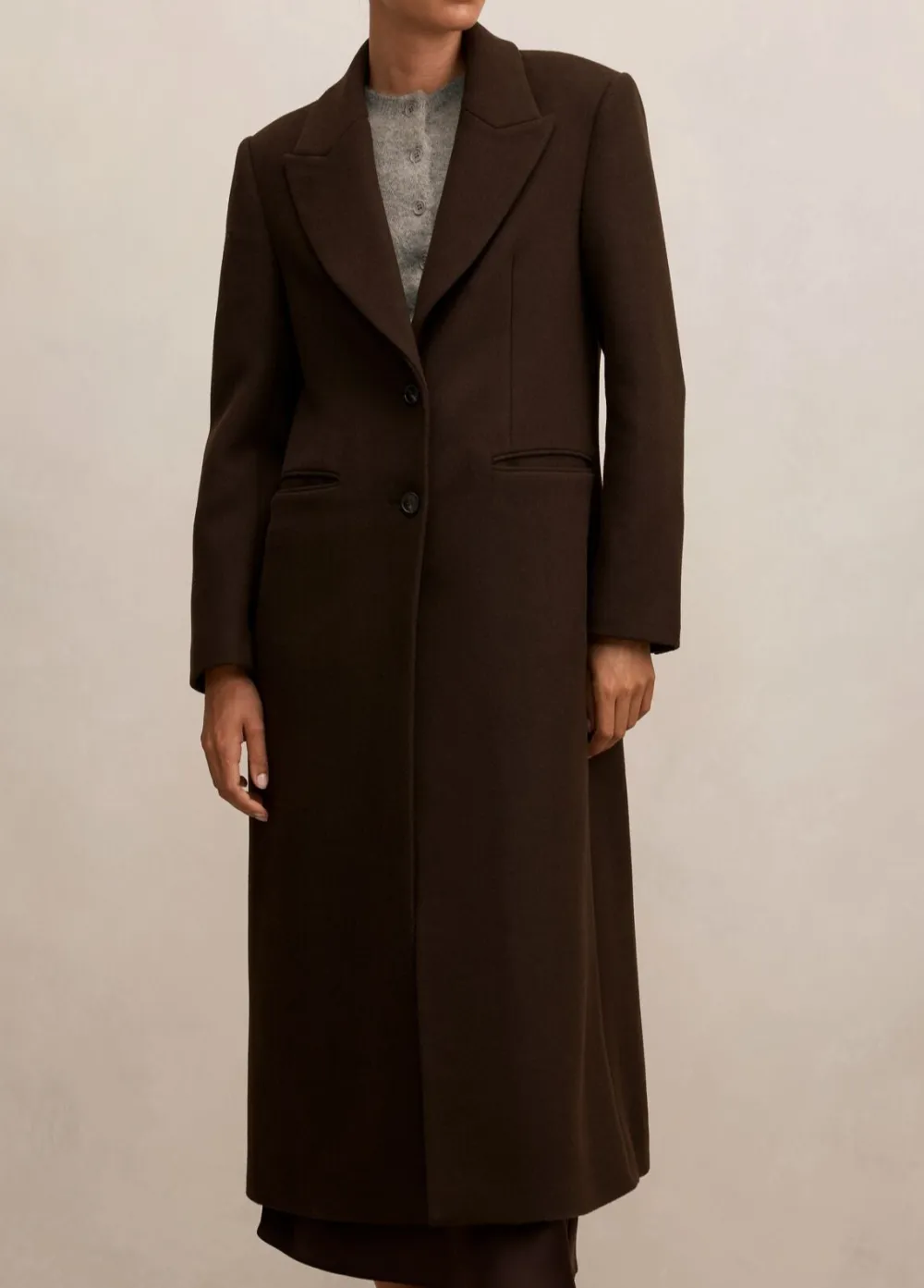 Deep Brown Single-Breasted Floor-Length Tailored Coat