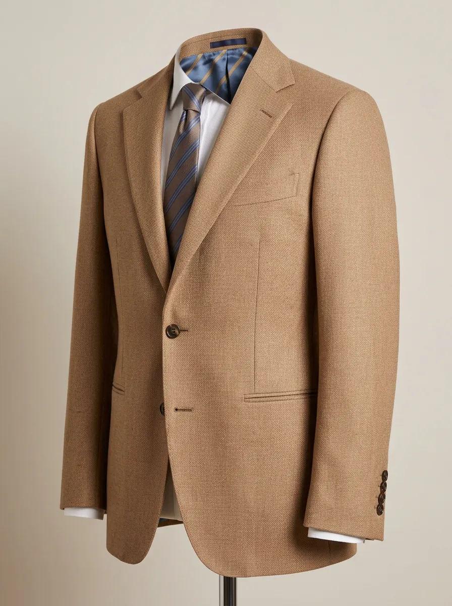Men's Business Formal Camel Solid Textured Blazer Jacket