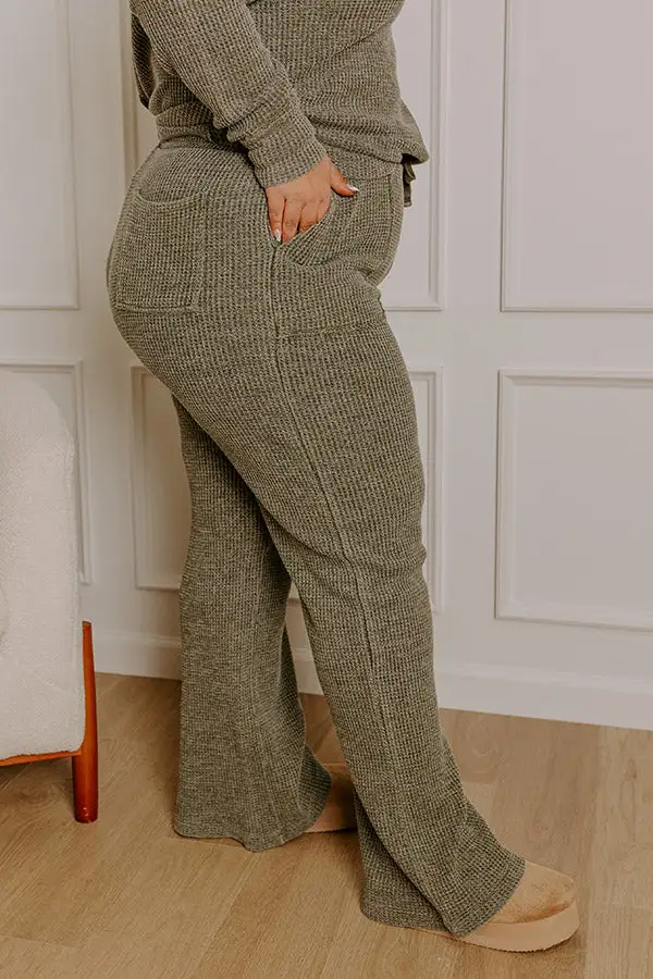 High Waist Relaxed Knit Waffle Knit Drawstring Pants