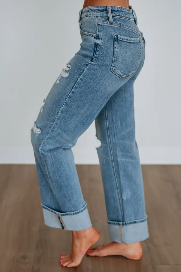 Women's Mid Rise Wide Leg Slim Fit Jeans