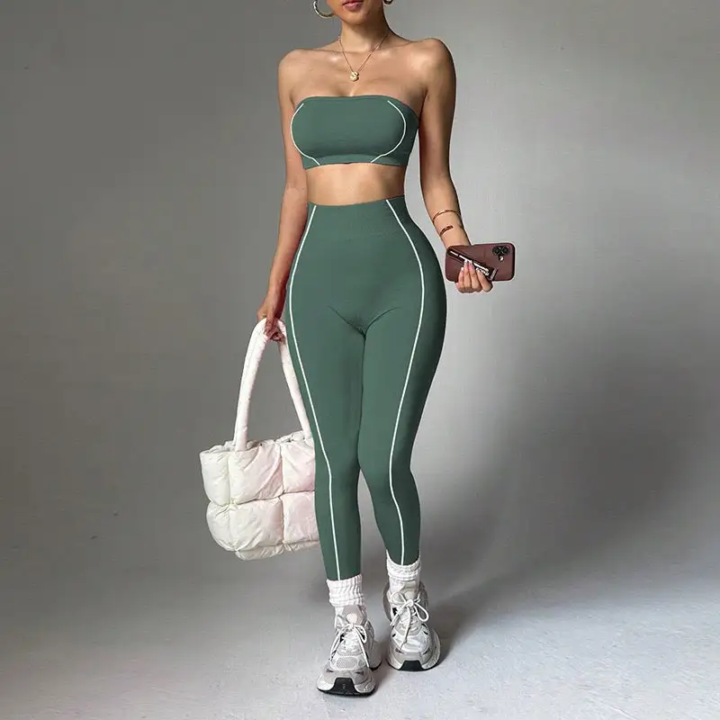 Strapless Bandeau Crop Top and High-Waisted Leggings Activewear Set