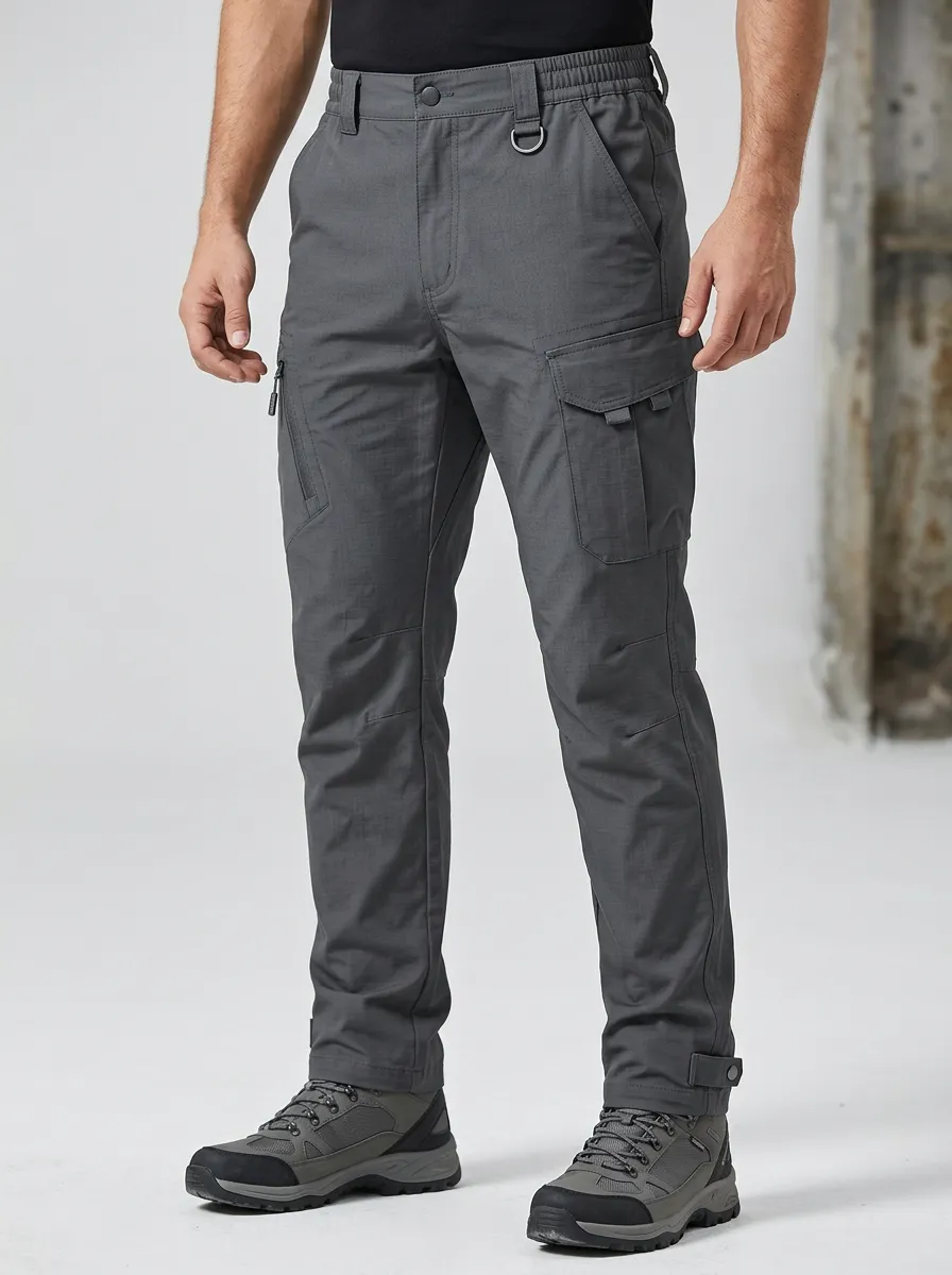 Men's Tactical Elastic-Waist D-Ring Zip-Pocket Cargo-Pocket Articulated-Knee Cargo Pants