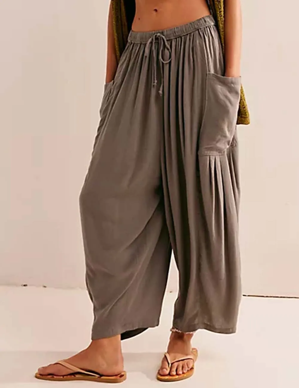 Elastic Waist String Tie Pocket Cozy Pants