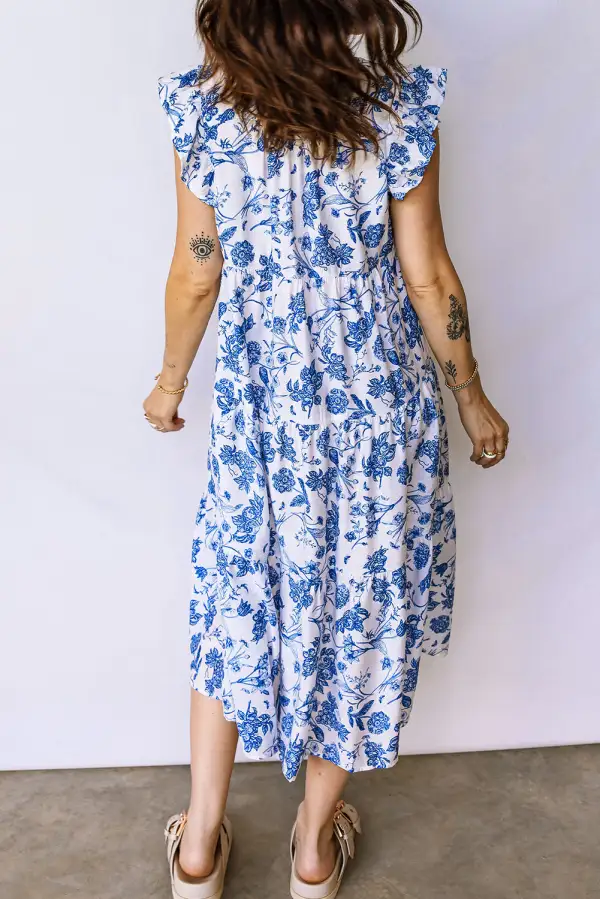 Polished Detail Floral Ruffle Tiered Midi Dress