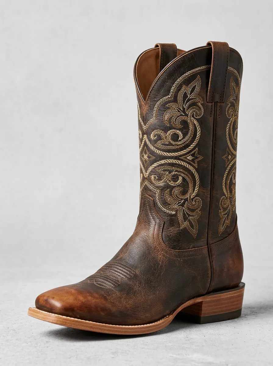 Men's Western Cowboy Floral Embroidery Floral Embroidered Cowboy Boots