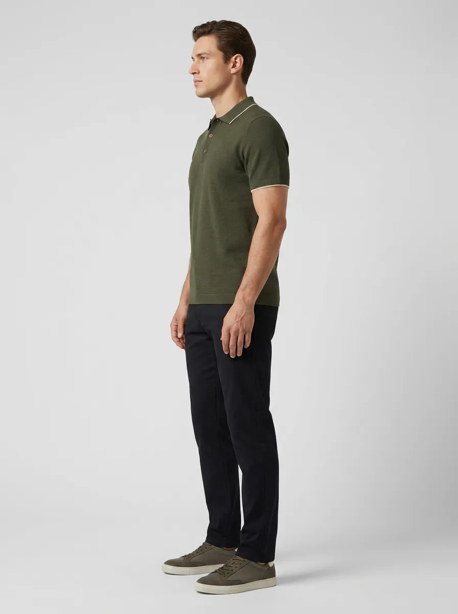 Textured Contrast-Trim Men's Polo Shirt