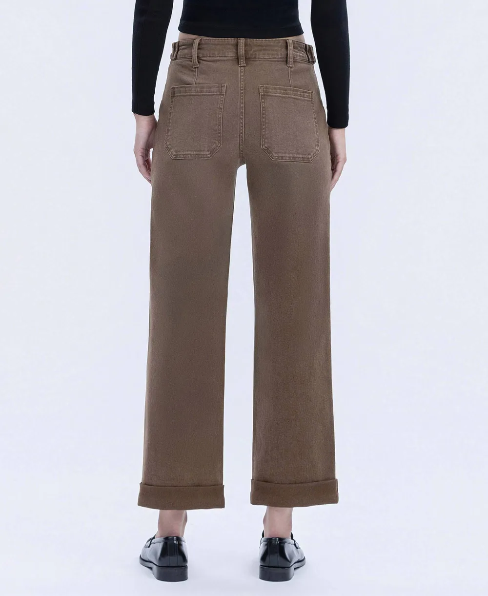 Women's Tabbed-Waist Cuffed Wide-Leg Jeans