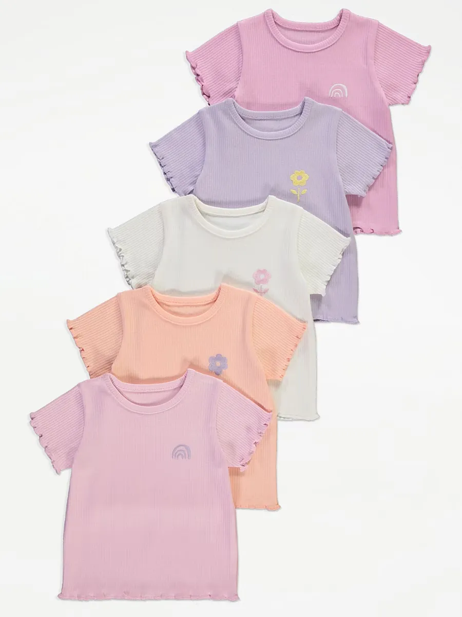 Rainbow Flower Lettuce Edge T-Shirts 5 Pack