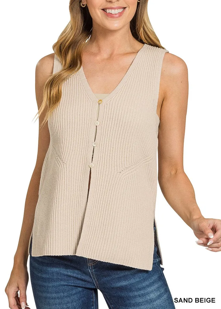 Ribbed -Button Placket Sweater