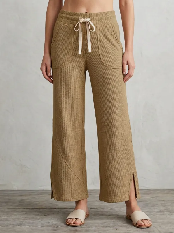 Women's Casual Lounge Waffle Knit Drawstring Split Hem Pants