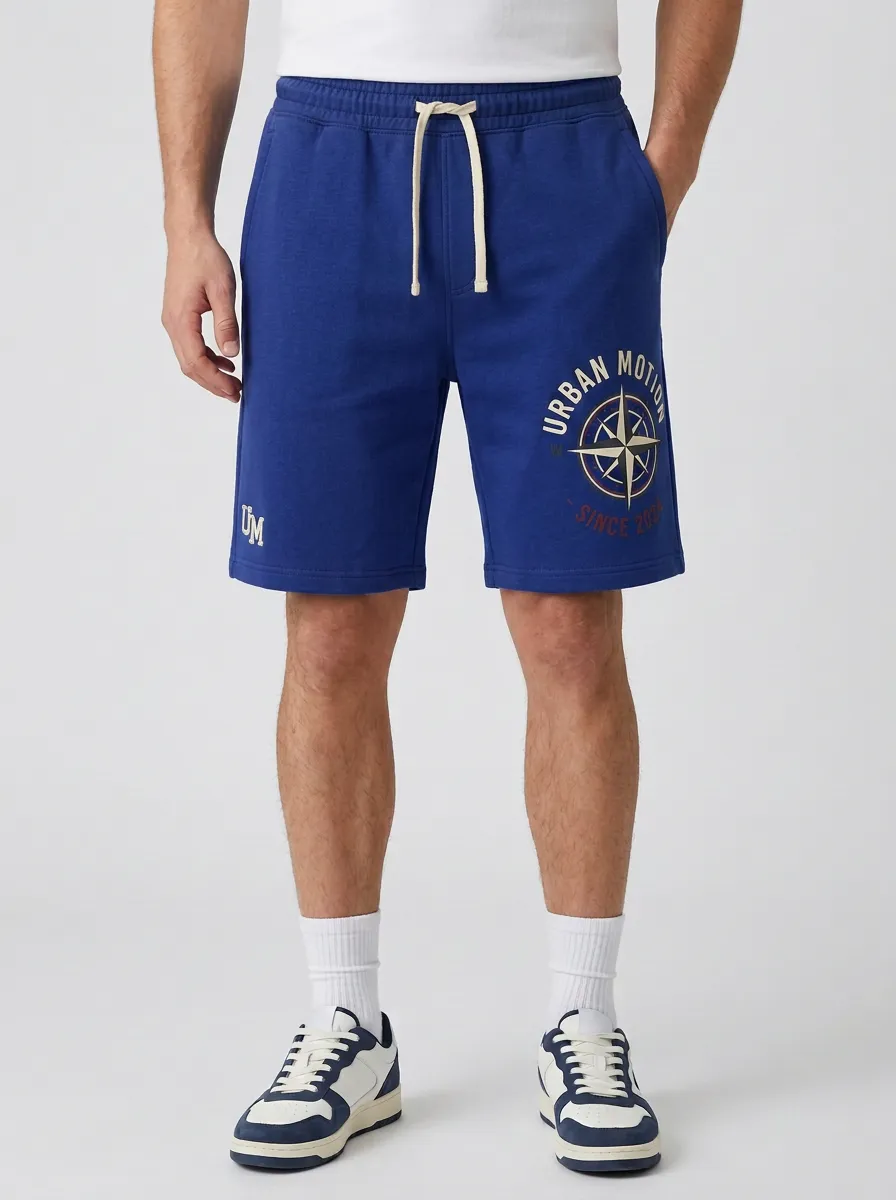 Men's Compass Drawstring Elastic-Waist Relaxed-Fit Printed Sweat Shorts