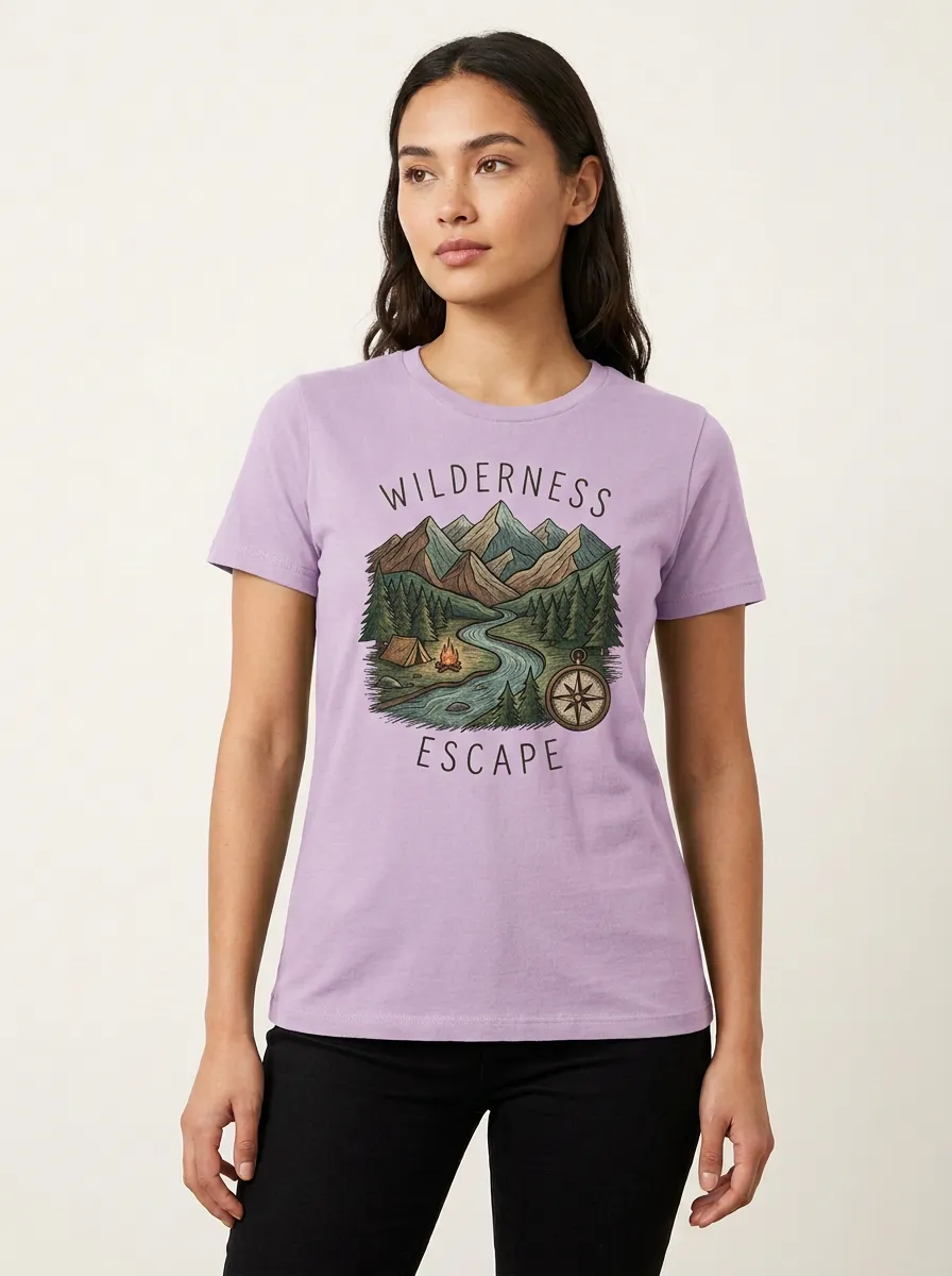 Women's Wilderness Camping Mountain Compass Graphic T-Shirt