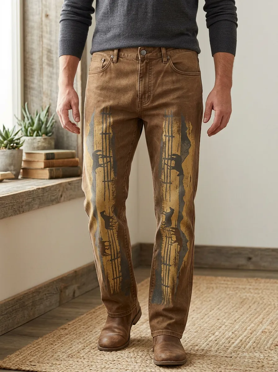 Men's Outdoor Wildlife Mountain Bear Printed Pants