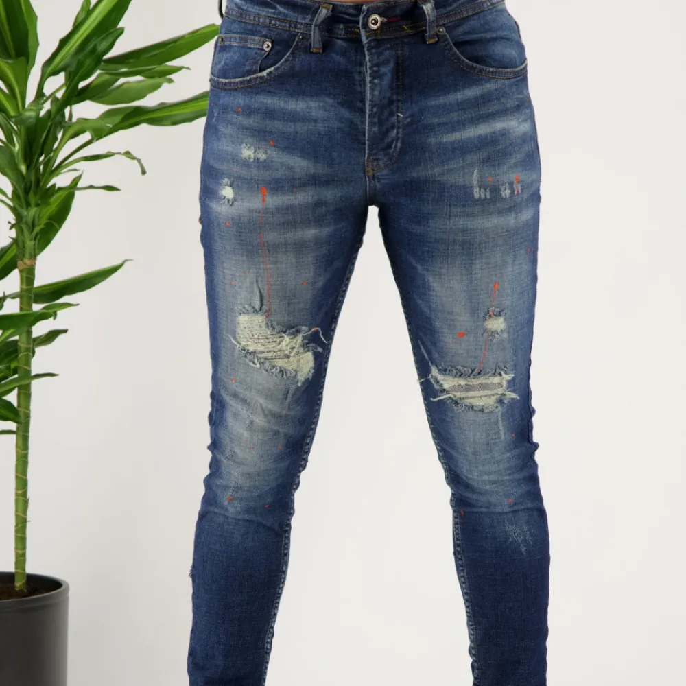 Refined Skinny Fit Paint Splatter Artistic Detail Jeans