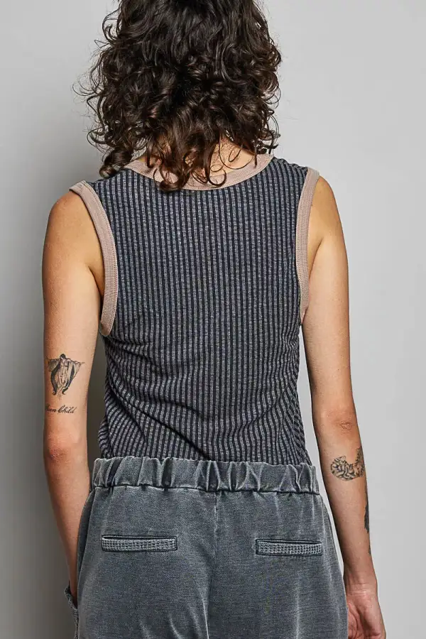 Soft V Neck Contrast Ribbed Sleeveless Tank Top