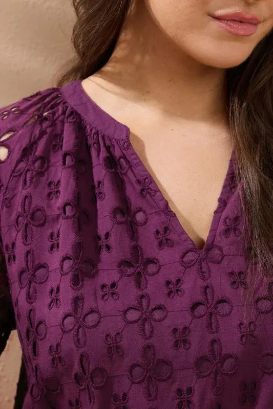 Purple Long Sleeve Broderie Dress