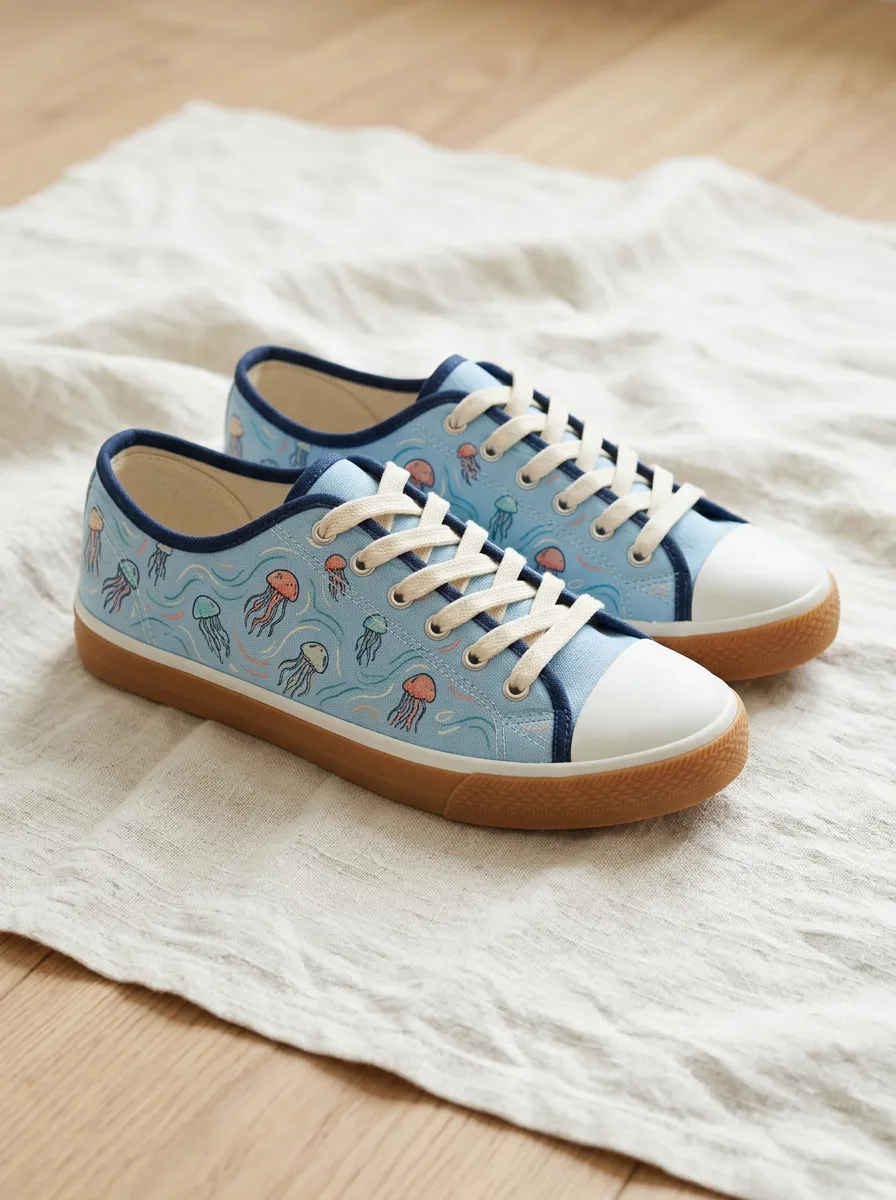 Unisex Refined Ocean Lover Jellyfish Pattern Patterned Canvas Shoes