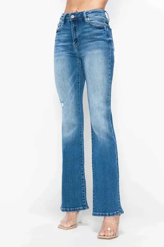 Full Size Distressed High Rise Jeans With Pockets
