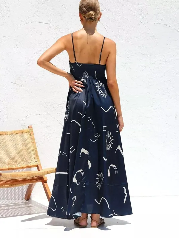 Printed Spaghetti-Strap Maxi Dress